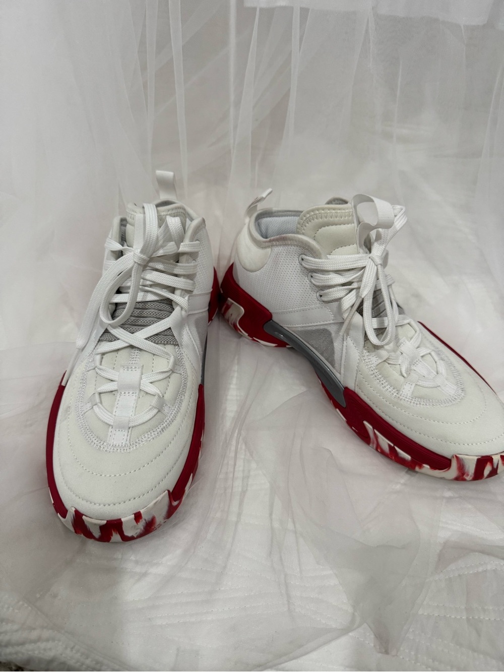 Adidas White Sneakers with Red Marbled Sole